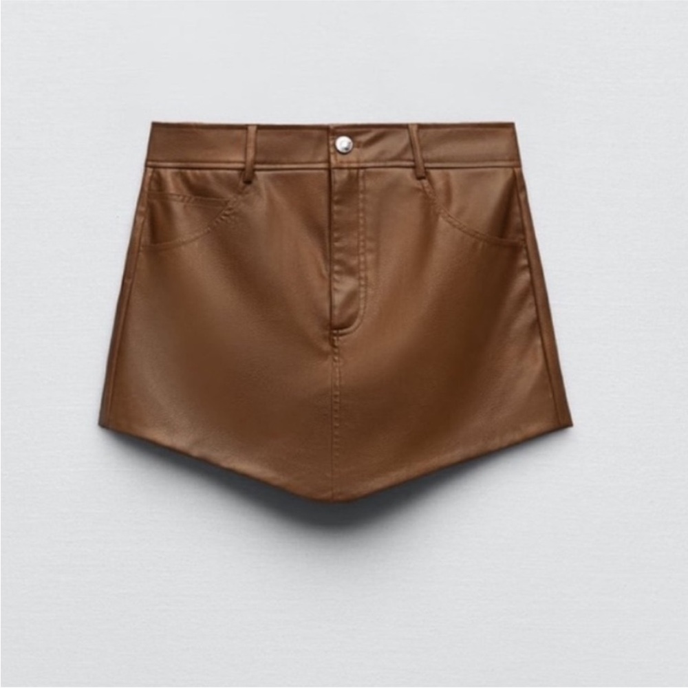 Zara faux leather brown tan skort skirt